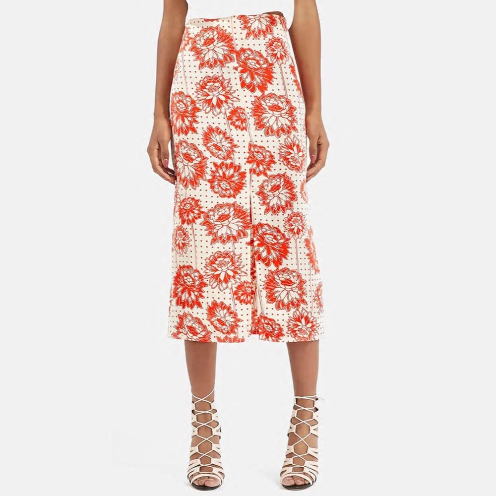 Topshop floral spot slit front midi skirt